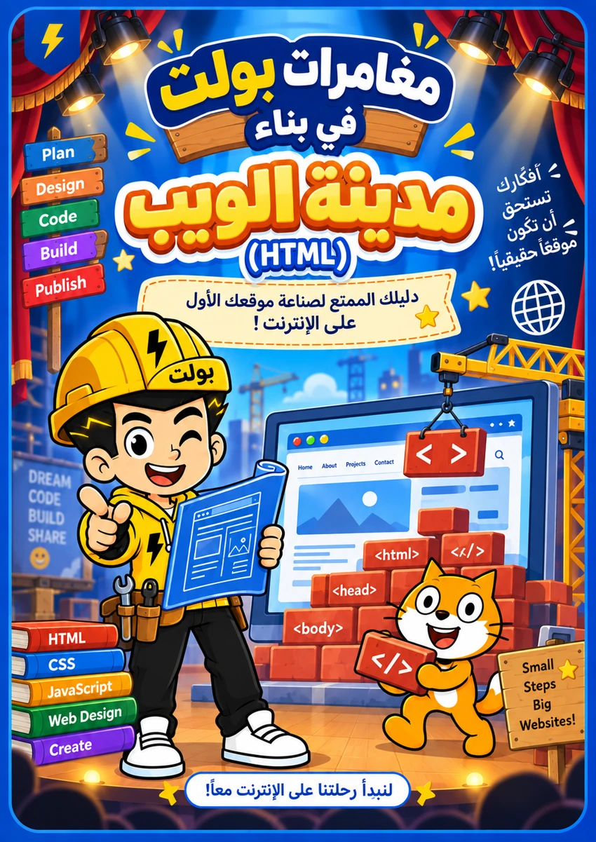 غلاف مغامرات بولت في بناء مدينة الويب HTML